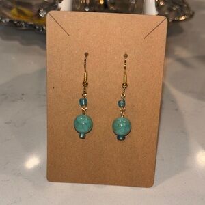 Chic Turquoise and Gold Beaded Earrings made by college student NWT